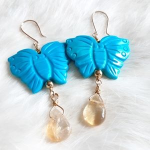 Blue Howlite Butterfly and Citrine Earrings